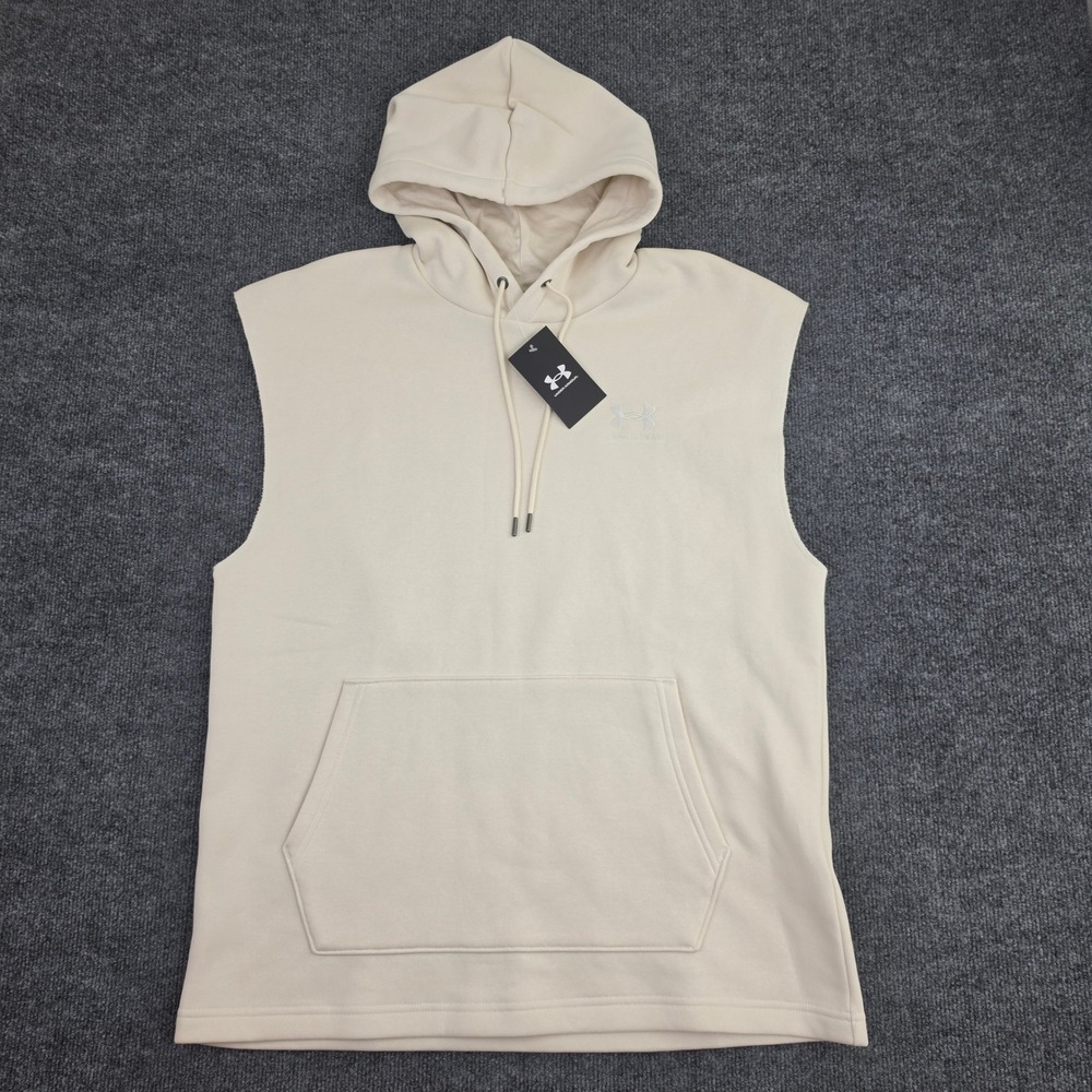 Under Armour Icon Fleece Sleeveless Hoodie Men's L Beige 1389344-279 NWT